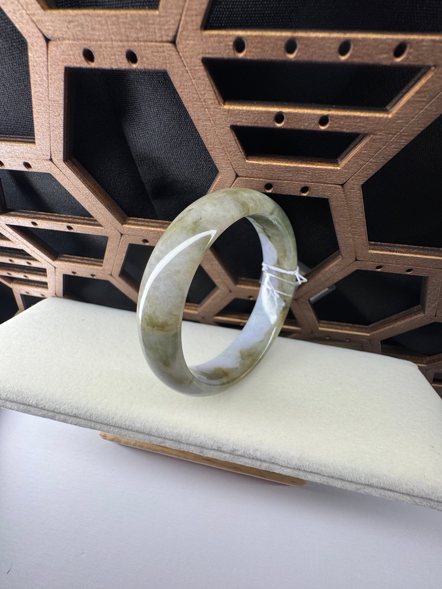 Princess Half Round Lavender & Green Jadeite Jade Bangle Bracelet, 50mm