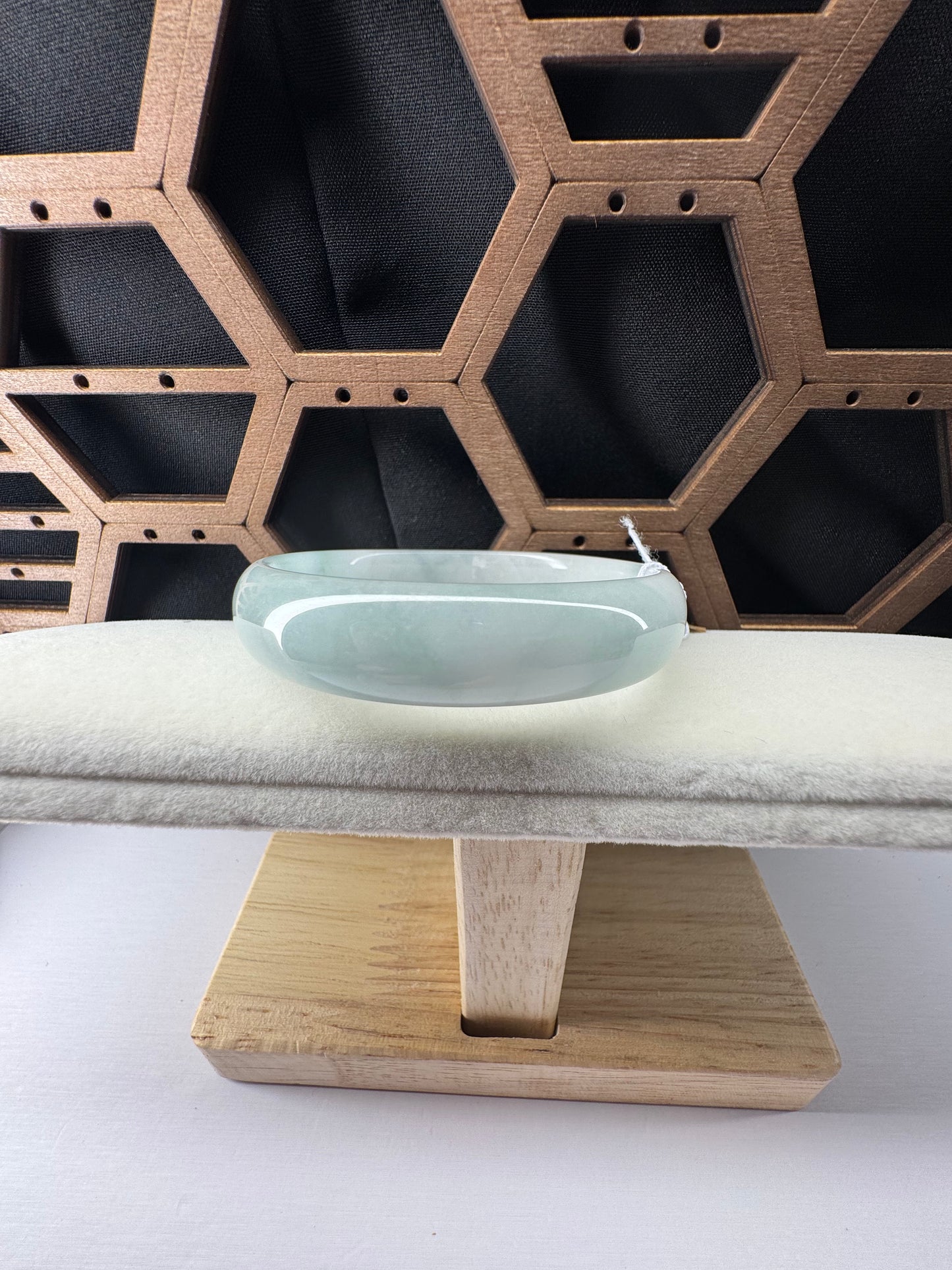 Half Round Blue-Green Jadeite Jade Bangle, 50mm