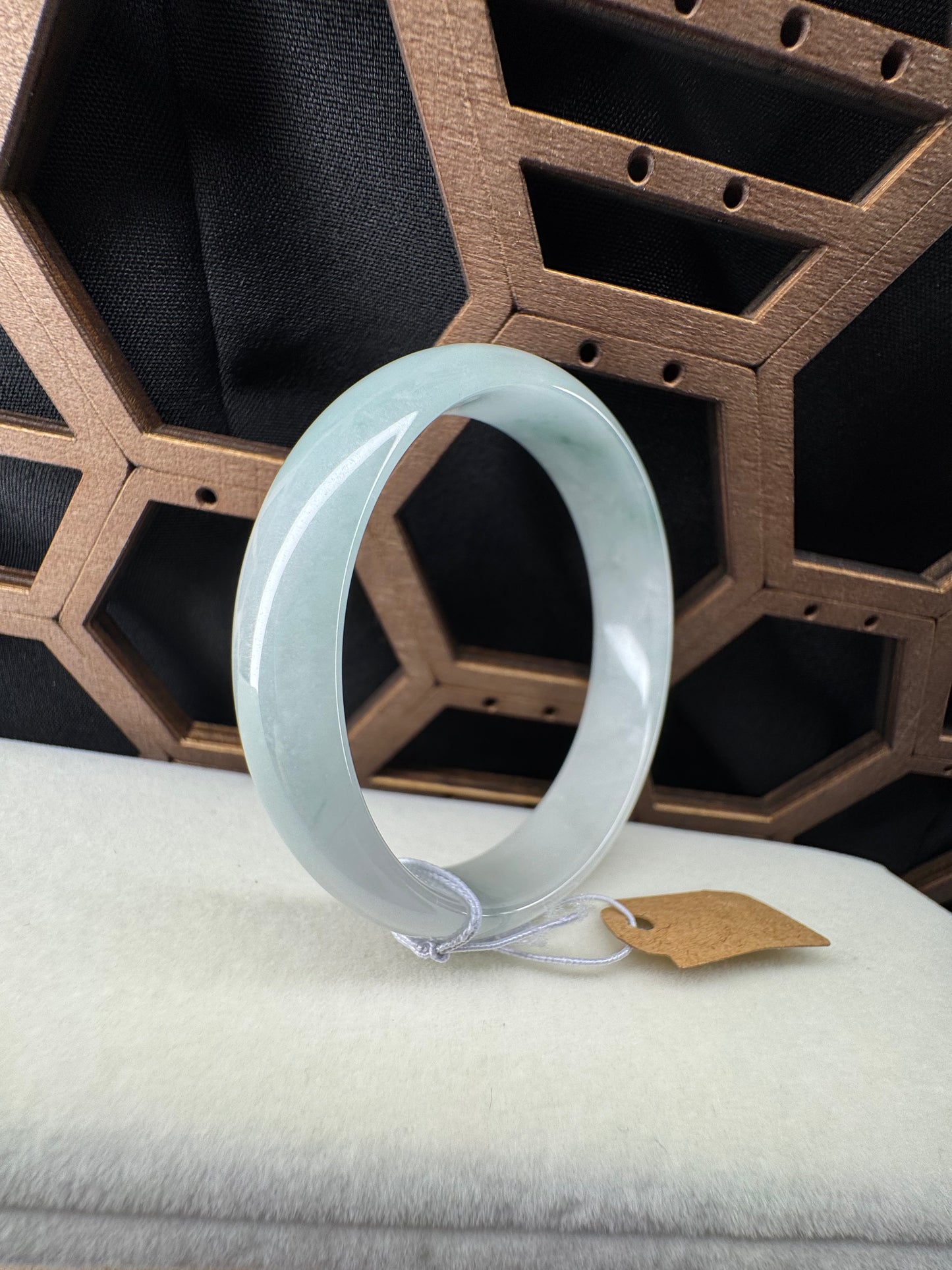 Half Round Blue-Green Jadeite Jade Bangle, 50mm