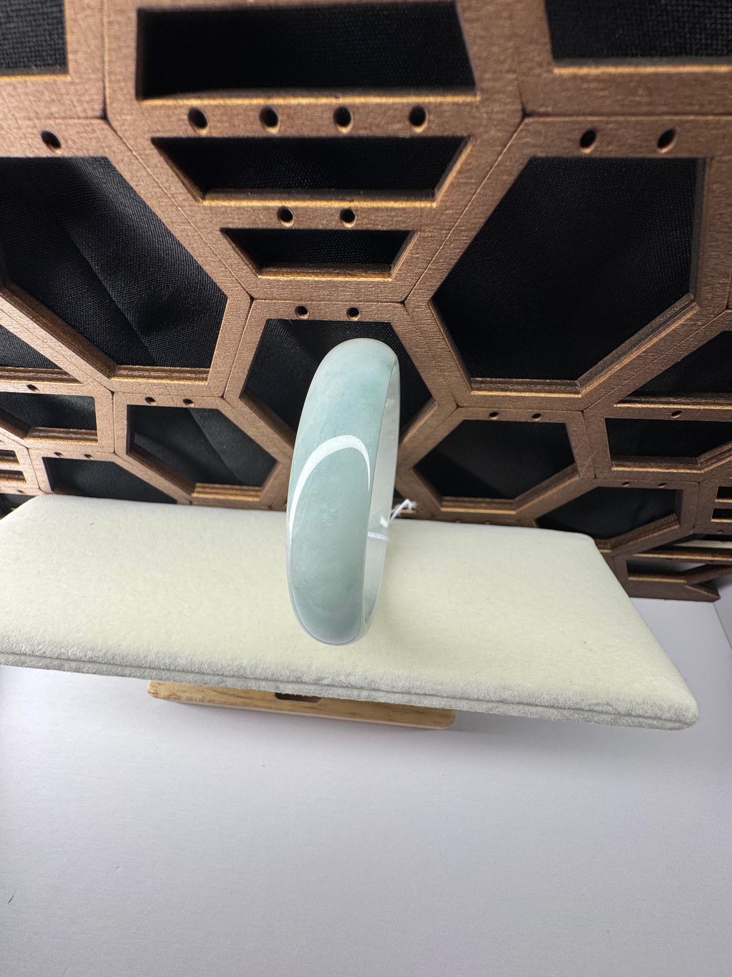 Half Round Blue-Green Jadeite Jade Bangle, 50mm