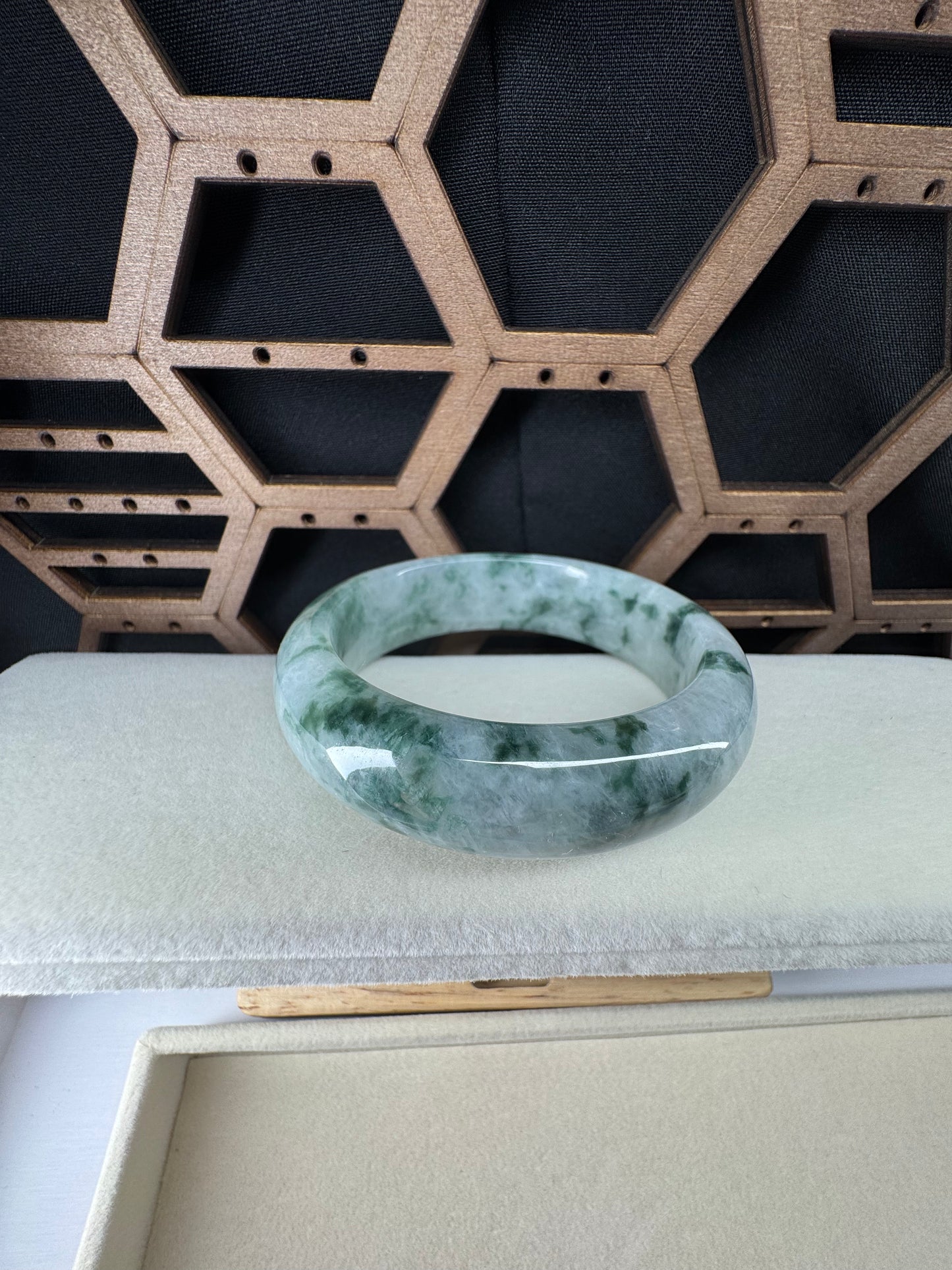 Genuine Burmese Floating Flowers Icy Jadeite Jade  Bangle. 50mm