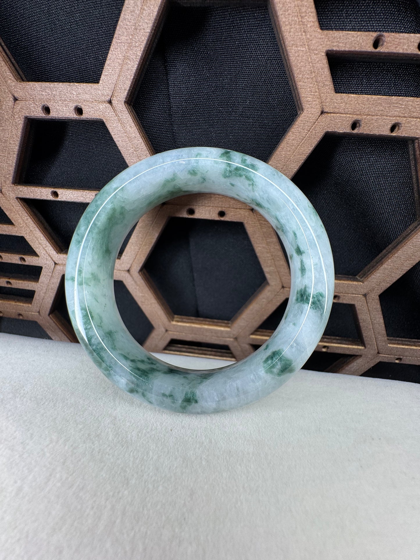 Genuine Burmese Floating Flowers Icy Jadeite Jade  Bangle. 50mm