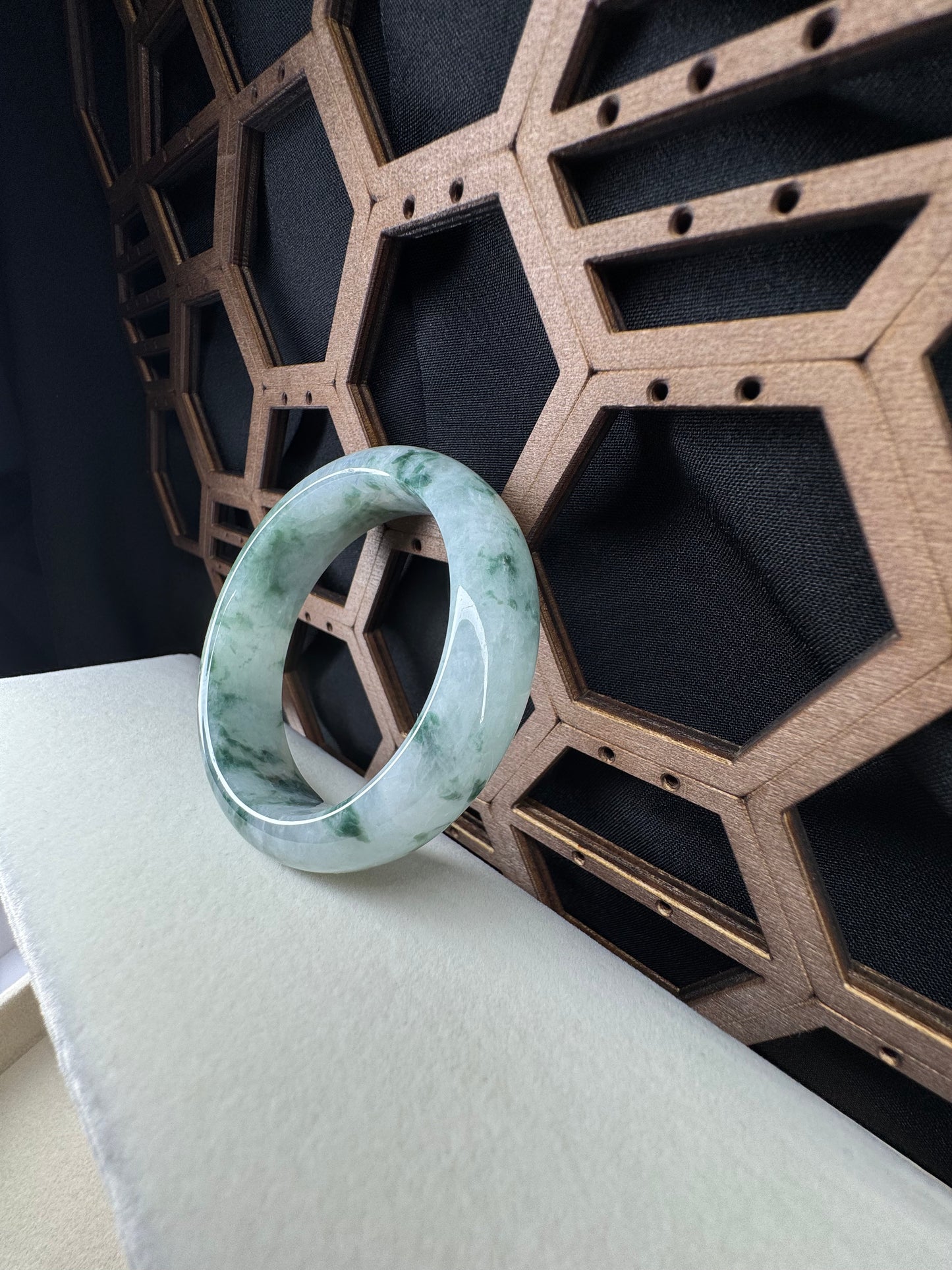 Genuine Burmese Floating Flowers Icy Jadeite Jade  Bangle. 50mm