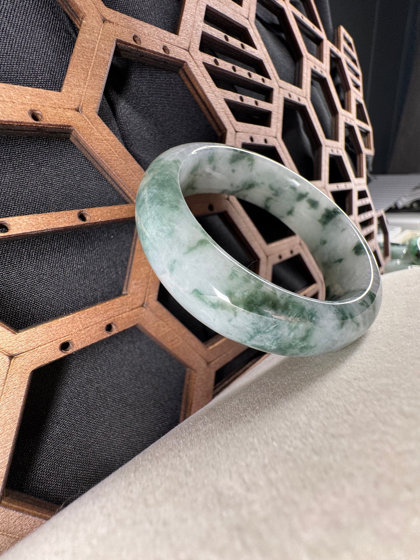 Genuine Burmese Floating Flowers Icy Jadeite Jade  Bangle. 50mm