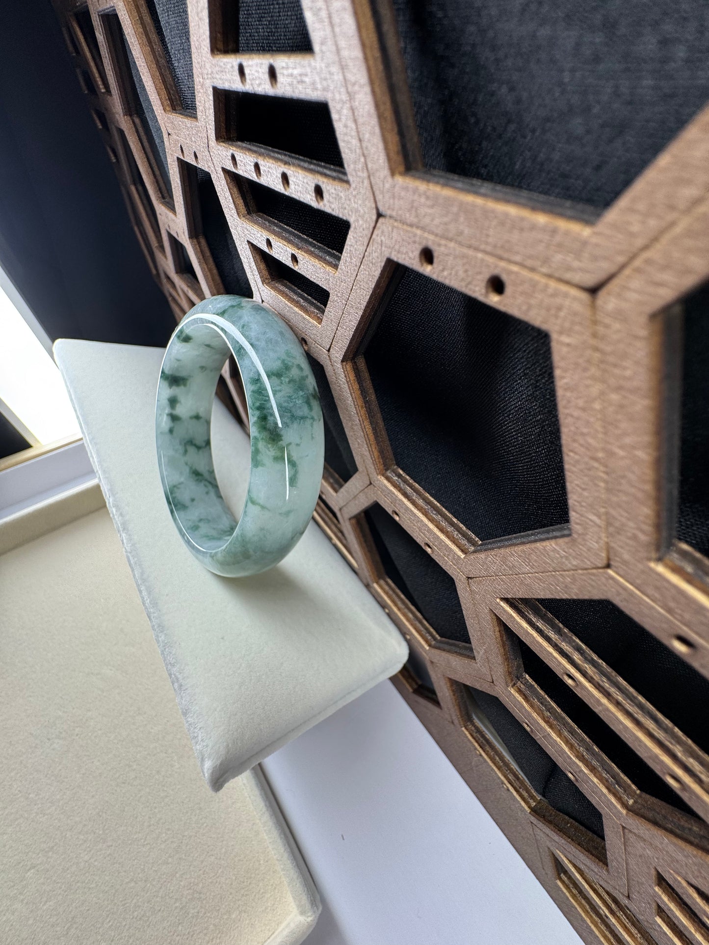 Genuine Burmese Floating Flowers Icy Jadeite Jade  Bangle. 50mm